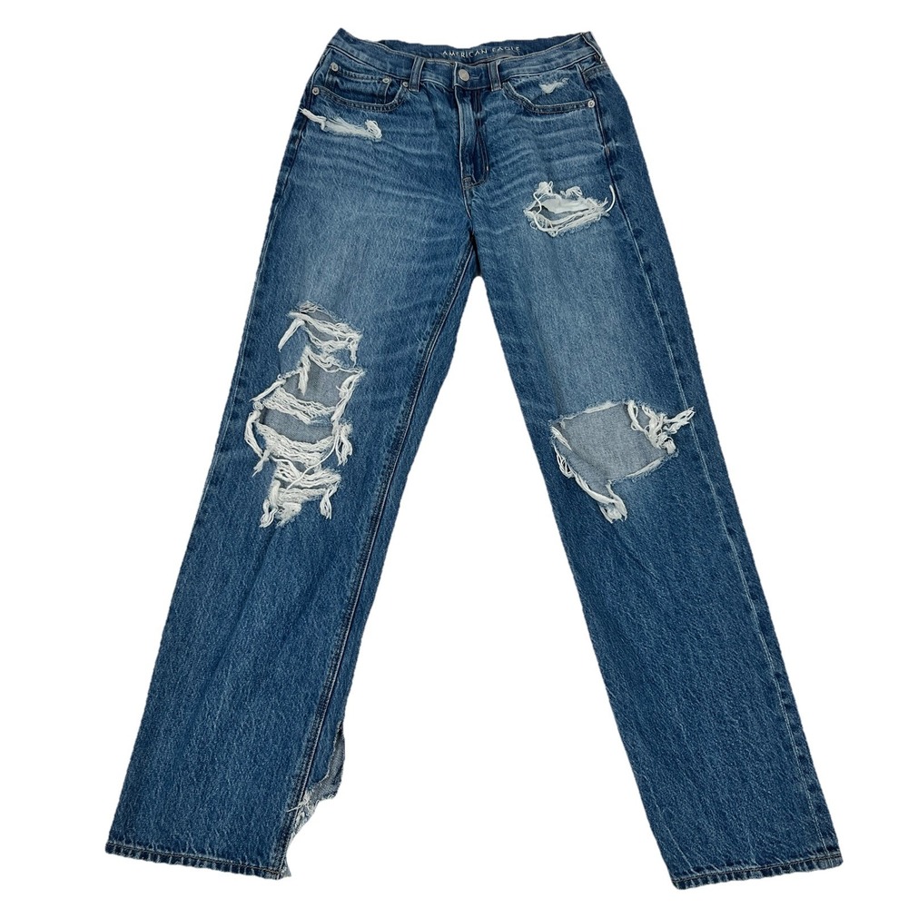 American Eagle Jeans Womens 6 Blue Super High-Rise Baggy Straight Distressed